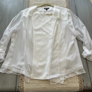 Lane Bryant White Asymmetrical Zip Front Sheer Long Sleeve Cardigan Jacket Sz 18